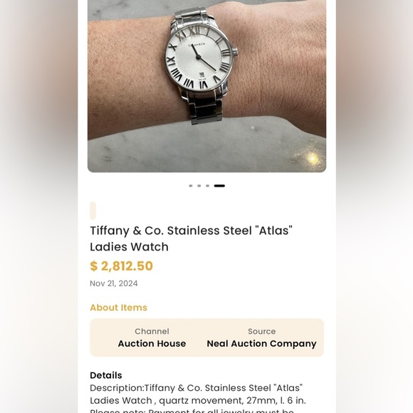 Tiffany & Co. Silver and Black Watch. Atlas Roman numeral 33 mm - Picture 7 of 7